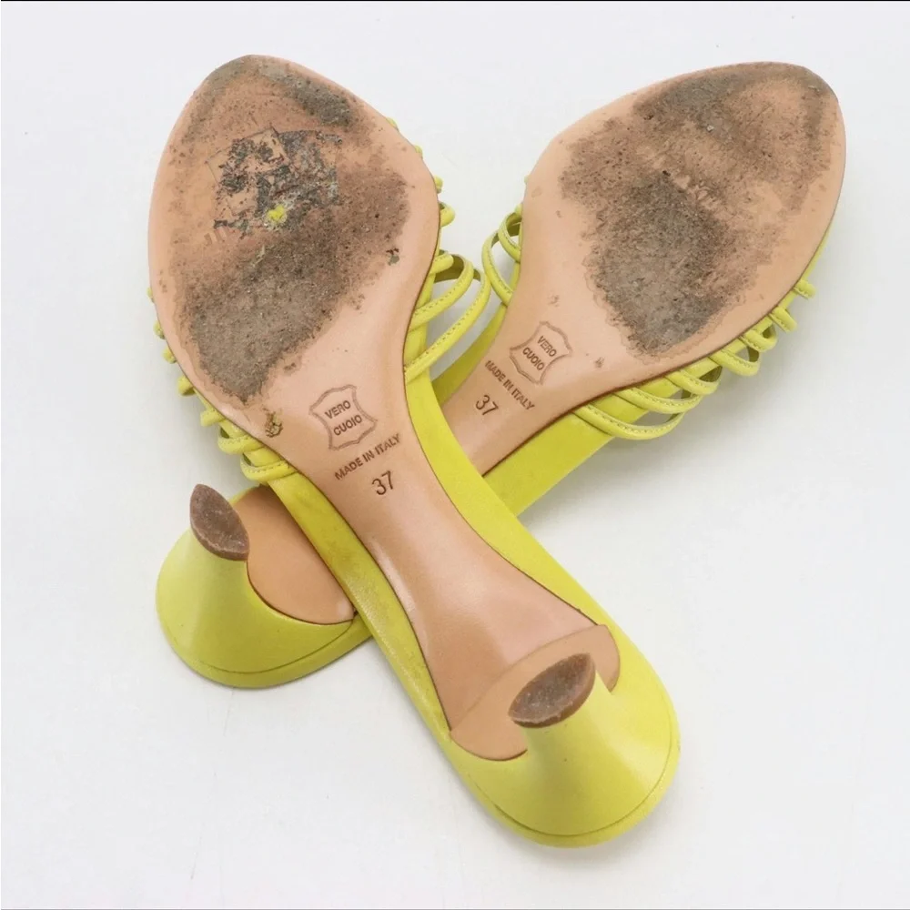 Jil Sander Strappy Leather Kitten Heels in Box - yellow - Picture 5 of 7